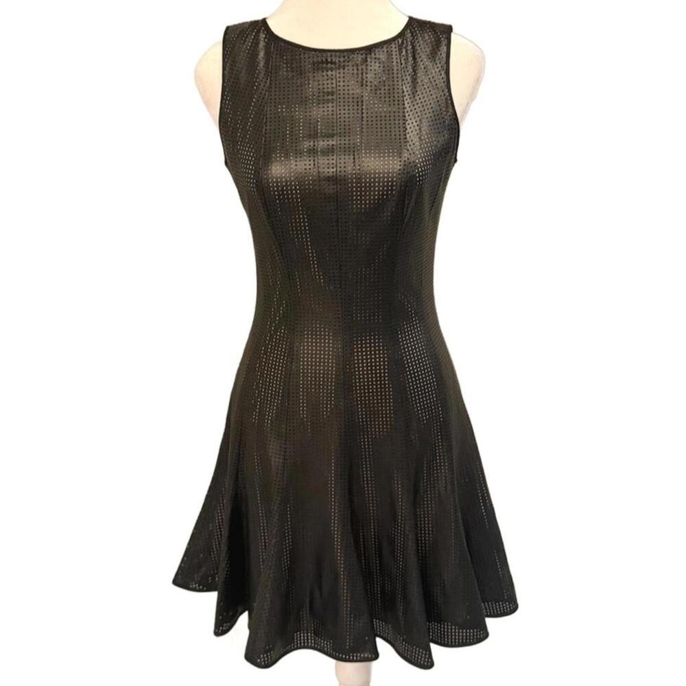 Jay Godfrey Black Vegan Perforated Leather Fit and Flare Mini Dress Women's Sz 2
